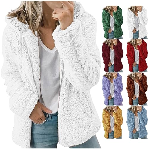 CSKJ Damen-Jacken - Damen Mantel Kapuzenjacke Winterjacke Mode Warm Hoodie Pullover Jacken Reißverschluss Plüschjacke Fleecejacke Oberteile, Weiß, M von CSKJ