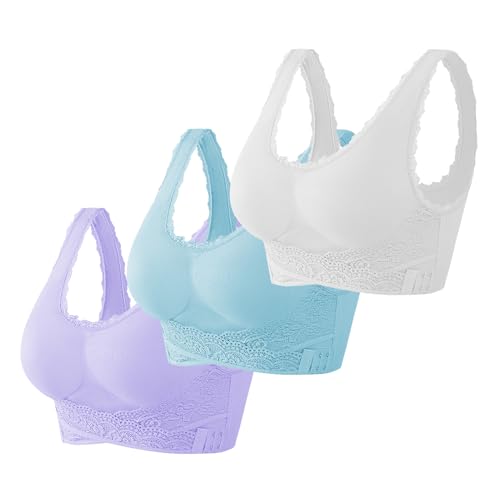 CSKJ Damen Sport BH Spitzen BH Frauen Bustier Lace Bra Dünn Front Closure Push Up Ohne Bügel Top für Yoga Fitness Training Stretch Wohlfühl-BH von CSKJ