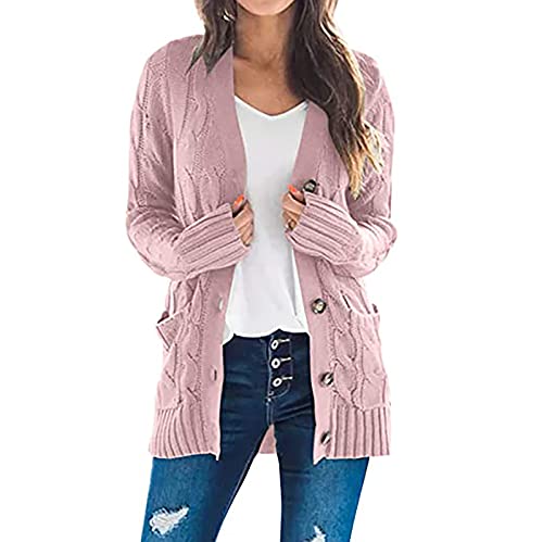 CSKJ Damen Strickjacke Strick Cardigan Lange Elegant Strickjacken mit Taschen mit Knöpfen Strickwaren Übergroße Pullover Strickmantel für Herbst Winter Frühling von CSKJ