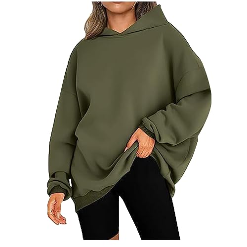 CSKJ Essentials Hoodie - Damen Oversized Hoodies Sweatshirts Langarm Einfarbig Pullover Winter Kapuzenjacke Hoodies Übergangsjacke Kapuzenpullover Outdoorjacke Plüschjacke, armeegrün, M von CSKJ