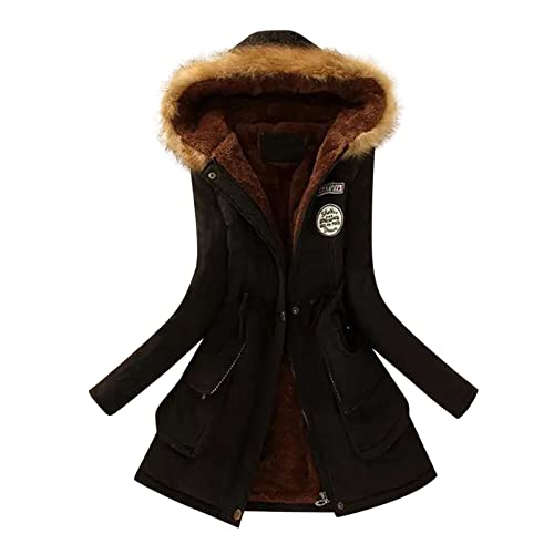 CSKJ The Deal - Winterjacke Damen Lang Warm Gefüttert Plüschjacke Hoodie Jacke Oversize Mantel Wintermantel Teddyjacke Slim Cardigan Kapuzenjacke mit Taschen S-5XL, Schwarz, L von CSKJ