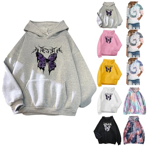 Damen Pullover - Damen Batik Hoodie Bedrucken Pullover Kawaii Kapuzenpullover Farbverlauf Oberteil Hoodie Sweatshirt Bluse Sweater Pulloverkleid Hoodies Blusen Pulli Kuschelpullover, Grau, S von CSKJ