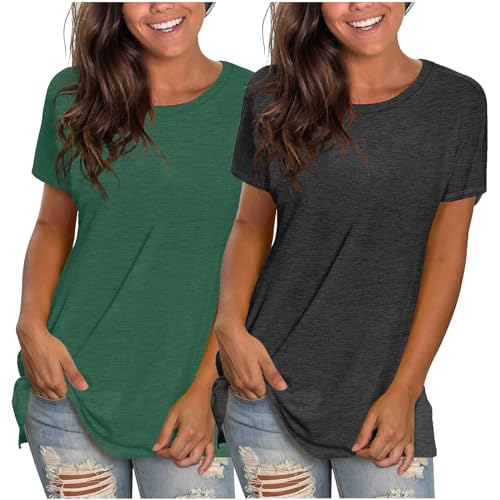 Sommer T-Shirt Damen Basic T Shirt Bedrucken Rundhalsausschnitt Weiß Oberteile Baumwolle Casual Damen Locker Kurzarm Bluse Tops Sportshirt von CSKJ