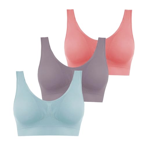 Sport BH Damen Große Brüste Starker Halt Push Up Ohne Bügel 3er Pack Set Gepolstert Joggen Yoga Laufen Reiten Bra Crop Top von CSKJ