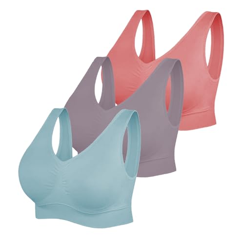 Sport BH Damen Große Brüste Starker Halt Push Up Ohne Bügel 3er Pack Set Gepolstert Joggen Yoga Laufen Reiten Bra Crop Top von CSKJ