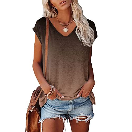 Tshirt Damen Gradient Drucken Bluse Kurzarm Rundhalsausschnitt T-Shirt Locker Frauen Oberteile Sommer Alltag Crop Top Sport T-Shirts Teenager Mädchen Kleidung Y2k Sommerkleidung Damen von CSKJ