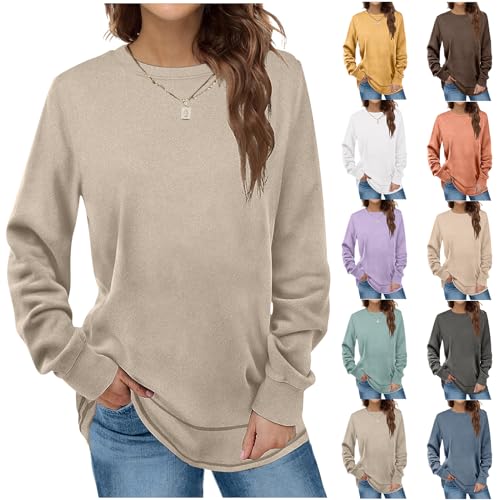 Weihnachtspullover Damen Sweatshirts Damen Rundhals Langarmshirt Herbst Winter Pullover Casual Basic Oberteile Tops Warme Bluse Klamotten S-2XL, Khaki, 3XL von CSKJ