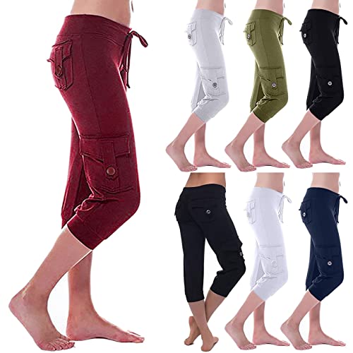 3/4 Hose Damen Sommer Casual Hose Frauen Einfarbig Slim Fit Shorts Jogginghose Kordelzug Kurze Hose mit Taschen Sporthose Outdoorhose Trainingshose Sweathose von CSWH