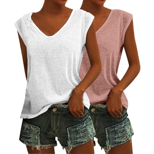 CSWH 2er Pack Damen Einfarbig Ärmellose T-Shirt Casual V Ausschnitt Bluse T Shirt Oberteile mit Flügelärmeln Frauen Sommer Elegant Kleidung Shirts Mädchen Tunika Tank Tops CSWH 2er Pack Damen Einfarbig Ärmellose T-Shirt Casual V Ausschnitt Bluse T Shirt Oberteile mit Flügelärmeln Frauen Sommer Elegant Kleidung Shirts Mädchen Tunika Tank Tops von CSWH