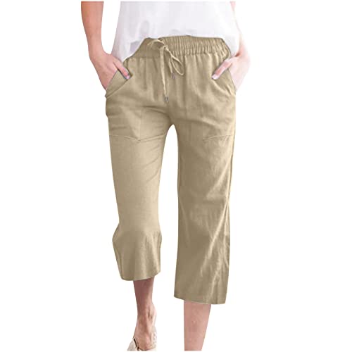 CSWH 3/4 Leichte Sommerhose Damen Einfarbig Kurze Hose mit Kordelzug Frauen Sommer Comfort Fit Freizeithose Stoffhose mit Taschen Mädchen Bequem Jogginghose Straighthose Leinenhose Yogahose von CSWH