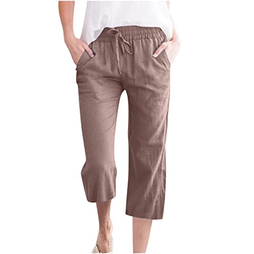 CSWH 3/4 Leichte Sommerhose Damen Einfarbig Kurze Hose mit Kordelzug Frauen Sommer Comfort Fit Freizeithose Stoffhose mit Taschen Mädchen Bequem Jogginghose Straighthose Leinenhose Yogahose von CSWH