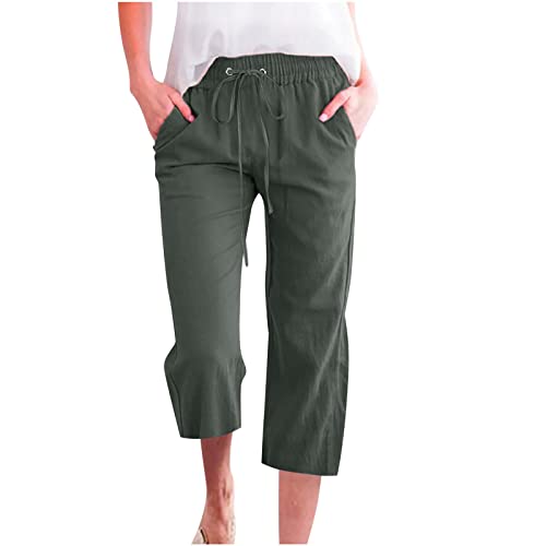 CSWH 3/4 Leichte Sommerhose Damen Einfarbig Kurze Hose mit Kordelzug Frauen Sommer Comfort Fit Freizeithose Stoffhose mit Taschen Mädchen Bequem Jogginghose Straighthose Leinenhose Yogahose von CSWH