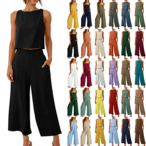 CSWH Damen Elegant Jumpsuits Frauen Sommer Baggy Playsuit Mädchen Einfarbig Ärmellos Strampler Frau Lässige Hosen Romper Overalls Sommerhose Freizeithose Pants Female Y2K Sommer Clothes von CSWH