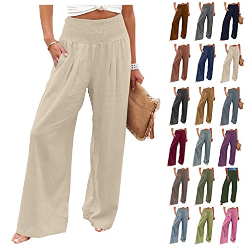 CSWH Damen Hose Einfarbig Weites Bein Jogginghose Freizeithose Yogahose Frauen Elegant Luftig Lounge Pants Hausehose Trainingshose Female Stoffhose Wanderhose Sporthose mit Taschen von CSWH