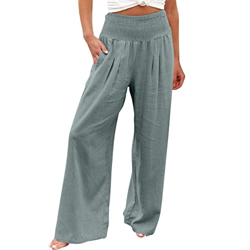 CSWH Damen Hose Einfarbig Weites Bein Jogginghose Freizeithose Yogahose Frauen Elegant Luftig Lounge Pants Hausehose Trainingshose Female Stoffhose Wanderhose Sporthose mit Taschen von CSWH