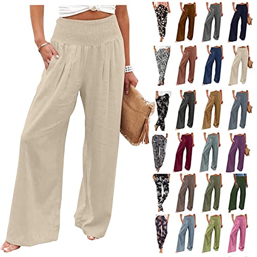 CSWH Jogginghose Damen Einfarbig Weites Bein Hose Freizeithose Yogahose Frauen Elegant Luftig Lounge Pants Hausehose Trainingshose Female Stoffhose Wanderhose Sporthose mit Taschen von CSWH