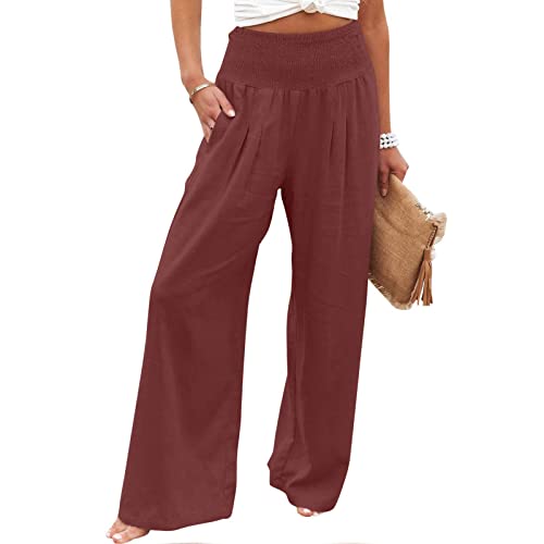 CSWH Jogginghose Damen Einfarbig Weites Bein Hose Freizeithose Yogahose Frauen Elegant Luftig Lounge Pants Hausehose Trainingshose Female Stoffhose Wanderhose Sporthose mit Taschen von CSWH