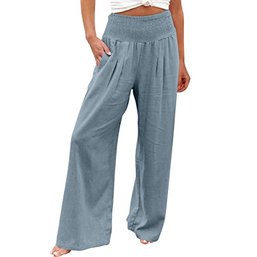 CSWH Jogginghose Damen Einfarbig Weites Bein Hose Freizeithose Yogahose Frauen Elegant Luftig Lounge Pants Hausehose Trainingshose Female Stoffhose Wanderhose Sporthose mit Taschen von CSWH