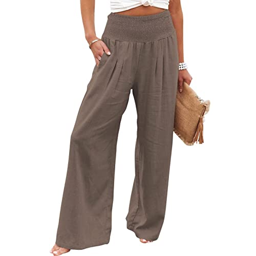 CSWH Jogginghose Damen Einfarbig Weites Bein Hose Freizeithose Yogahose Frauen Elegant Luftig Lounge Pants Hausehose Trainingshose Female Stoffhose Wanderhose Sporthose mit Taschen von CSWH