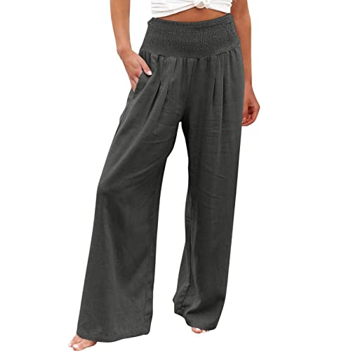 CSWH Jogginghose Damen Einfarbig Weites Bein Hose Freizeithose Yogahose Frauen Elegant Luftig Lounge Pants Hausehose Trainingshose Female Stoffhose Wanderhose Sporthose mit Taschen von CSWH