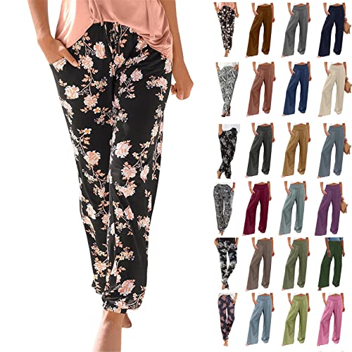 CSWH Jogginghose Damen Slim Fit Hose Freizeithose Yogahose mit Aufdruck Frauen Elegant Luftig Lounge Pants Hausehose Trainingshose Female Stoffhose Laufhose Sommerhose Strandhose (31_Rosa, S) von CSWH