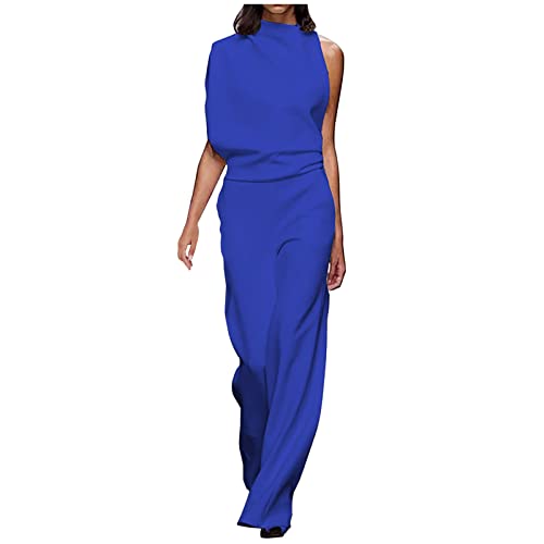 CSWH Jumpsuits Damen Ärmellos Hose Overalls Frauen Straight Playsuit Strampler Mädchen Eleganz Uni Farben Sommerhose Freizeithose Frau y2k Sommer Clothes Pants Trousers (Blau, L) von CSWH