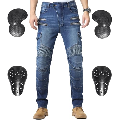 CTBQiTom Herren Motorrad Hosen Motorrad Jeans Gepanzerte Biker Hosen mit Abnehmbarer CE Rüstung,Blue 38W/31L von CTBQiTom