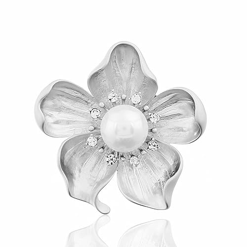 Brosche Mode Einfache Blume Brosche Elegante Licht Luxus Perle Brosche Nette Temperament Mantel Mantel Pin Schmuck Frau Brosche (Color : Silver) von CTRSM