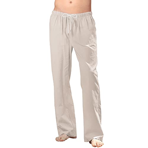 Herren-Leinenhose, lässig, leicht, elastisch, Sommer, Strand, lockere Hose, Größe S-3XL, beige, 41-44.5 von CTU