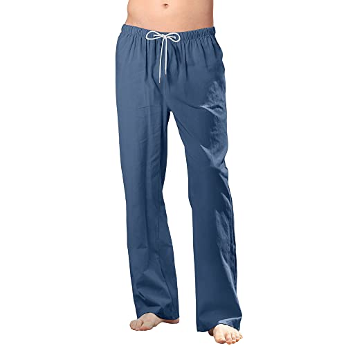 Herren-Leinenhose, lässig, leicht, elastisch, Sommer, Strand, lockere Hose, Größe S-3XL, blau, 41-44.5 von CTU