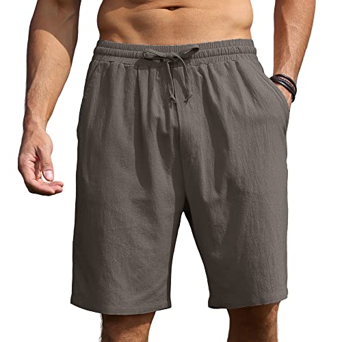 Herren Shorts Baumwolle Leinen Shorts Sommer Casual Jogger Shorts mit elastischen Taille Taschen M-3XL, Dunkelgrau, L von CTU