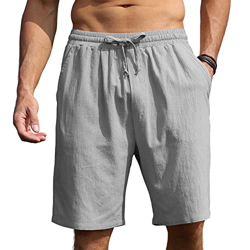 Herren Shorts Baumwolle Leinen Shorts Sommer Casual Jogger Shorts mit elastischen Taille Taschen M-3XL, hellgrau, L von CTU