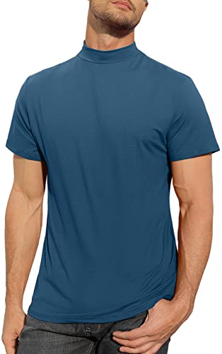 Herren T-Shirt Unterhemd mit Rollkragenpullover aus Baumwolle Schmale Passform Pullover Solide Oberteile Lake Blue, M von CTU