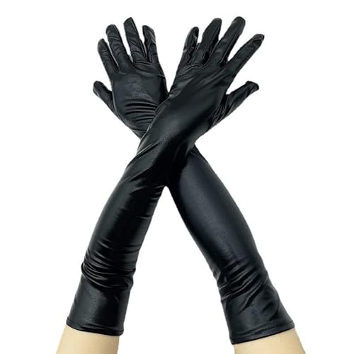 CUHZA Damen Lange Glänzende, Damen Lange Wetlook Handschuhe, Elastische Glänzende Opernhandschuhe, Wet Look Leder-Optik Handschuhe, Frauen Sexy Elegante Abendhandschuhe fur Party Club, 49CM von CUHZA