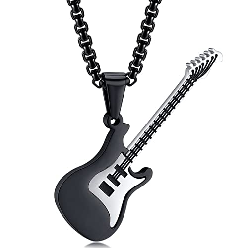 CUHZA Edelstahl Halskette für Herren mit Anhänger, Gitarre Charms Halskette, Geschenkidee für Männer, Geeignet für Musikliebhaber, Geschenke für Paare, Freunde, geeignet für Männer, Frauen(Schwarz) von CUHZA