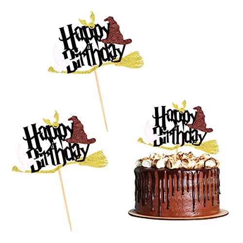 CUHZA Glitter Magier Kuchen Deko,Glitter Wizard Tortendeko Geburtstag, Glitter Wizard Cupcake Topper,Magical Wizard Inspiriert Happy Birthday Deko für Junge Mädchen Magic Theme Party Supplies von CUHZA