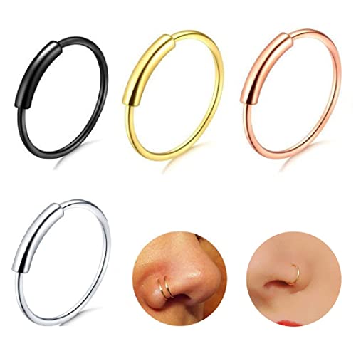 CUHZA Nasenring Hoop, Nasenpiercing Ring, Hypoallergenic 316L Septum Ringe Piercing Nose Rings Nose Hoops 8 mm, Edelstahl Klappbarer Segmentring Lippenring für Männer und Frauen Body Piercing Schmuck von CUHZA