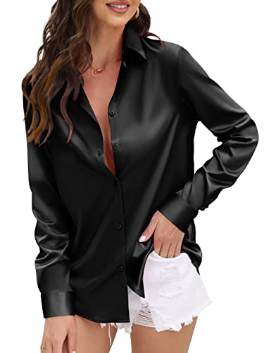 CUNLIN Damenhemd, weich, Satin, Seide, Knopfleiste, seidig, langärmelig, Arbeitshemd, Kleid, Blusen, Tops, 935_black, Mittel CUNLIN Damenhemd, weich, Satin, Seide, Knopfleiste, seidig, langärmelig, Arbeitshemd, Kleid, Blusen, Tops, 935_black, Mittel von CUNLIN