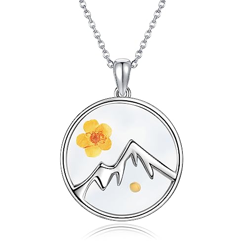 CUPENDA Bergkette Sterling Silber Press Flower Mountain Anhänger Natur Schmuck Camper Geschenke für Frauen von CUPENDA