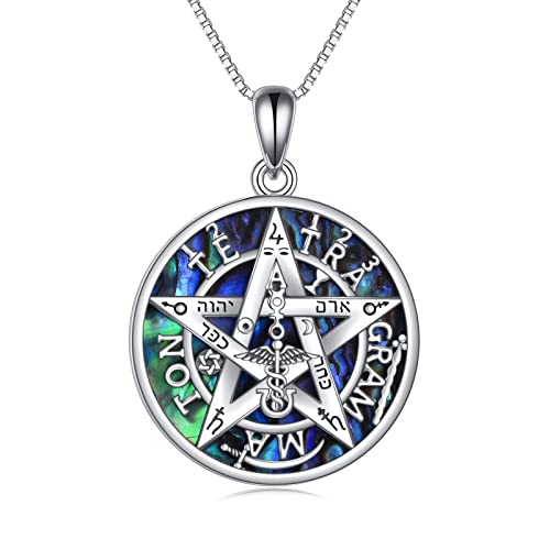 CUPENDA Tetragrammaton Halskette Sterling Silber Pentagramm Wiccan Anhänger Pagan Schutz Schmuck Geschenke für Frauen von CUPENDA