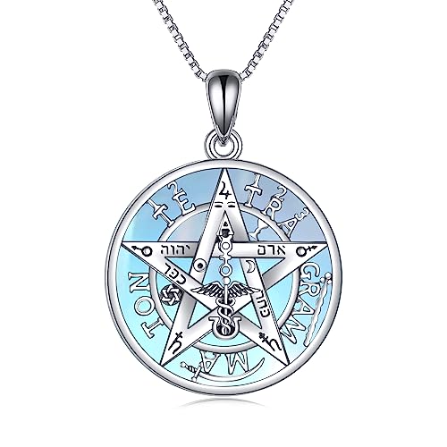 CUPENDA Tetragrammaton Halskette Sterling Silber Mondstein Pentagramm Wiccan Anhänger Schutz Schmuck Geschenke für Frauen von CUPENDA