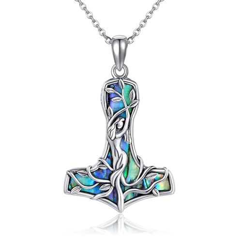 CUPENDA Thor Hammer Halskette Sterling Silber Mjolnir Lebensbaum Anhänger für Frauen Wikinger Schmuck Geschenke für Mädchen von CUPENDA