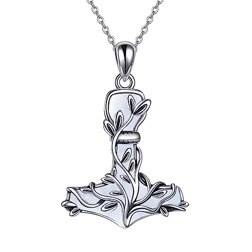 CUPENDA Thors Hammer Halskette Sterlingsilber Mjolnir Baum des Lebens Anhängers mit Perlmutt Wikinger Schmuck Geschenke für Damen von CUPENDA