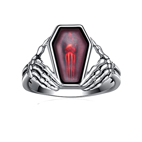 CUPENDA Totenkopf Ringe Sterlingsilber Skelett Hand Herz Ring mit Vampir Sarg Gothic Schmuck Geschenk für Frauen von CUPENDA