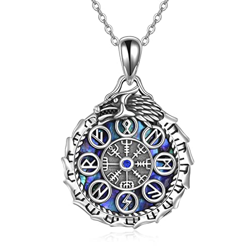 CUPENDA Wikinger Kompass Halskette Sterling Silber Drache Vegvisir Nordic Anhänger Amulett Schmuck Geschenke für Frauen Männer von CUPENDA