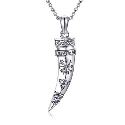 CUPENDA Wikinger Kompass Halskette Sterling Silber Keltische Knoten Wikinger Horn Anhänger Nordische Schmuck Geschenke für Damen von CUPENDA