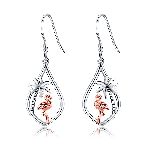 Flamingo Ohrringe Sterlingsilber Palme Brisur Ohrringe Ohrhänger Rosa Tier Schmuck Sommer Geschenke für Frauen Mädchen von CUPENDA