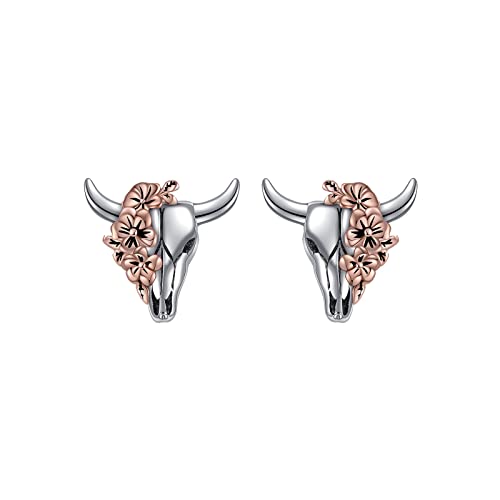 Kuhschädel Ohrringe Sterling Silber Western Bullenkopf Ohrringe mit Blume Western Cowgirl Schmuck Geschenke für Frauen Mädchen von CUPENDA