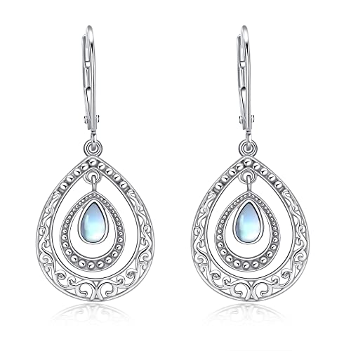 Mondstein Ohrringe 925 Sterling Silber Filigran Hebel Baumeln Tropfen Ohrringe Böhmischer Mondstein Schmuck Geschenke für Frauen von CUPENDA