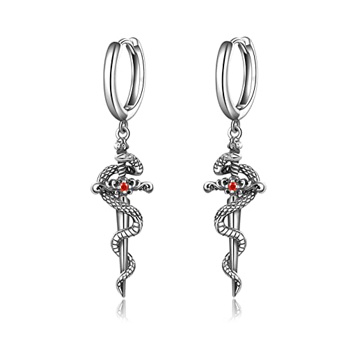 CUPENDA Schwert Ohrringe Sterling Silber Schlange Baumeln Creolen Gothic Schmuck Geschenke für Damen Herren von CUPENDA